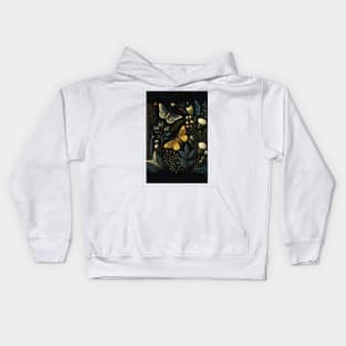 Dark Cottagecore Moth + Butterfly Forest Scene Kids Hoodie